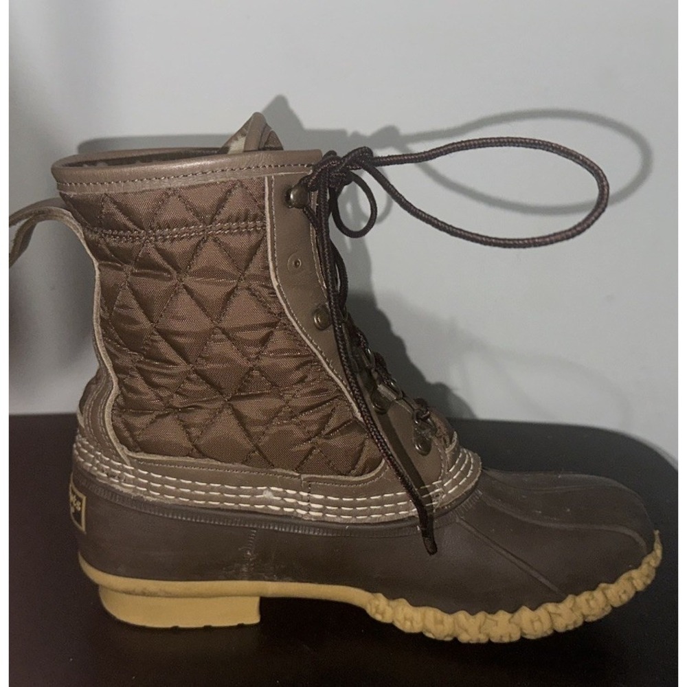 LL Bean Boots  Quilted Tie Lace Shearling-Lined Duck Women's Size 7 Made In USA